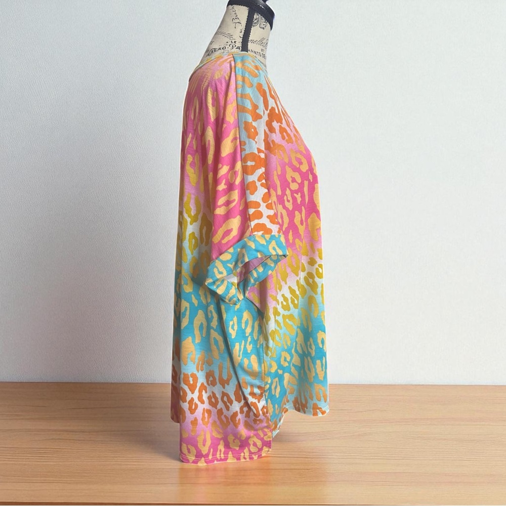 Multicolor Leopard Print Short Sleeve Top - Picture 3 of 5